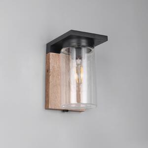Trio Lighting Εξωτερικός φωτιστικός ARDILA, εμφάνιση ξύλου, ύψος 19 cm, μέταλλο/γυαλί, IP44, ρυθμιζόμενος, Ξύλου, Αλουμίνιο, σύγχρονο, Γωνιακός τοίχος