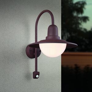 Trio Lighting Εξωτερική λάμπα με αισθητήρα NORMAN, σκουριά, Ø 30 cm Μέταλλο/γυαλί IP44, ρυθμιζόμενος, Καφέ / Σκουριάς, Αλουμίνιο, Στρογγυλό τοίχο