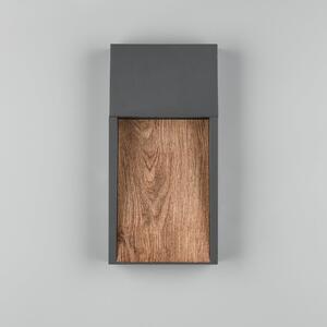 Trio Lighting Λαμπτήρας LED εξωτερικού χώρου SALMON, εμφάνιση ξύλου, μέταλλο, ύψος 33 cm, IP44, Ξύλου, Αλουμίνιο, σύγχρονο, Πρίζα τοίχου κάτω