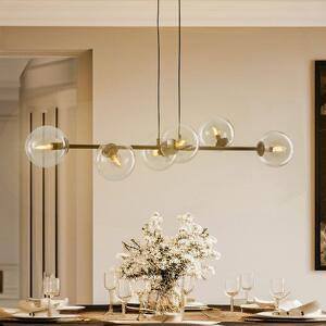 EMIBIG LIGHTING Κρεμαστό φωτιστικό Glassy, 6 φλόγες, μαύρο, διαφανές, γυαλί, 110 cm, ρυθμιζόμενος, Μαύρο, Σαλόνι / τραπεζαρία, Μέταλλο, σύγχρονο