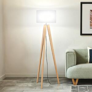 FISCHER & HONSEL Φωτιστικό δαπέδου SHINE-WOOD, λευκό/νικέλιο/δρυς, ύψος 164 cm 3 x E27, Λευκό, Σαλόνι / τραπεζαρία, Ύφασμα / Κλωστοϋφαντουργία, Τρίποδο