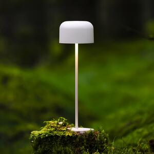 Konstsmide LED-Ακουστική επιτραπέζια λάμπα Lille, ύψος 36 cm, λευκό, IP54, USB, ρυθμιζόμενος, Λευκό, Σαλόνι / τραπεζαρία, Αλουμίνιο, σύγχρονο