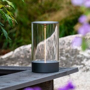Konstsmide LED-Akku-Tischleuchte Edison, ύψος 23 cm, γκρι/διαφανές, IP54, ρυθμιζόμενος, Διαφανές, Σαλόνι / τραπεζαρία, Πλαστικό, σύγχρονο