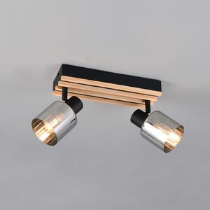 Reality Leuchten Προβολέας Travia, μήκος 39 cm, 2 φλόγες, μαύρο/καπνιστό γκρι, ρυθμιζόμενος, Μαύρο, Σαλόνι / τραπεζαρία, Μέταλλο, σύγχρονο, Ημικυκλική οροφή με απόσταση