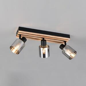 Reality Leuchten Φωτιστικό Travia, μήκος 53 cm, 3 φλόγες, μαύρο/καπνιστό γκρι, ρυθμιζόμενος, Μαύρο, Σαλόνι / τραπεζαρία, Μέταλλο, σύγχρονο, Ημικυκλική οροφή με απόσταση
