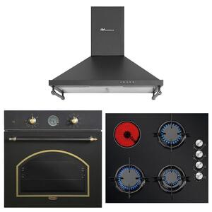 MultiHome Σετ Φούρνος άνω Πάγκου 65lt με Εστία Υγραερίου & Ρεύματος Αυτόνομη 59x52εκ & Απορροφητήρα Καμινάδα 60cm Μαύρος