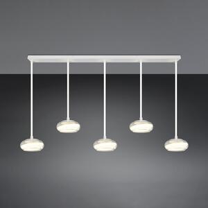 Trio Lighting Κρεμαστό φωτιστικό LED Tarsia, λευκό ματ, μήκος 161 cm, γυαλί, 5 φτερά., ρυθμιζόμενος, Λευκό, Σαλόνι / τραπεζαρία, Γυαλί, σύγχρονο