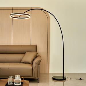 Lucande Φωτιστικό τόξου LED Yekta, μαύρο, 183 cm, με δυνατότητα ρύθμισης του, ρυθμιζόμενος, Μαύρο, Σαλόνι / τραπεζαρία, Μέταλλο, σχεδιασμός