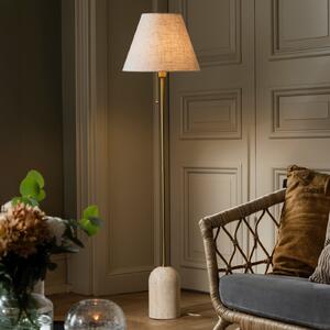 Globen Lighting Φωτιστικό δαπέδου Gino, βάση από τραβερτίνη, μπεζ, 145 cm, Μπεζ, Σαλόνι / τραπεζαρία, Ύφασμα / Κλωστοϋφαντουργία, σχεδιασμός