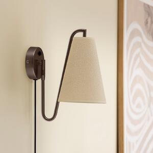 Globen Lighting Φωτιστικό τοίχου Lou, μπρονζέ/λευκό, Ø 14 cm, βύσμα, Μπρούτζινο / Αντικέ ορείχαλκου, Σαλόνι / τραπεζαρία, Ύφασμα / Κλωστοϋφαντουργία, σχεδιασμός, Στρογγυλό τοίχο