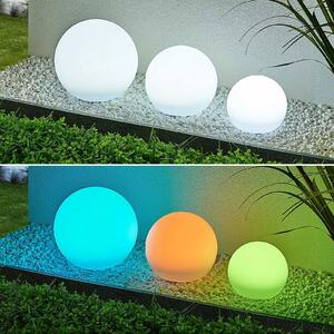 Lindby LED ηλιακές λάμπες Lago, RGBW, σετ 3, σφαίρες, ακίδα εδάφους, Λευκό, Πλαστικό, σύγχρονο, Υπαίθρια σφαίρα
