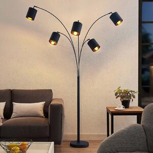 Lindby φωτιστικό δαπέδου Abiram, μαύρο/χρυσό, ύφασμα, 70cm, Μαύρο, Σαλόνι / τραπεζαρία, Μέταλλο, σύγχρονο, Μόνιμη αψίδα