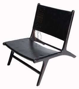 Supergreens Καρέκλα Lounge Δερμάτινη Teak Μαύρη 81x65x72 εκ