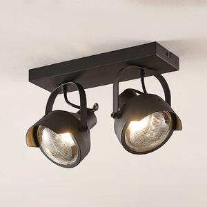 Lindby Προβολέας οροφής Henega spotlight, μαύρος, 2-φωτός., ρυθμιζόμενος, Μαύρο, Σαλόνι / τραπεζαρία, Μέταλλο, Βιομηχανικός σχεδιασμός