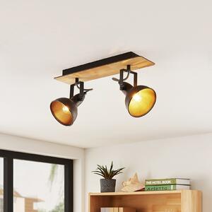 Lindby φωτιστικό οροφής Aylis, 2-φωτισμός, 40 cm, μαύρο, ξύλο, E14, ρυθμιζόμενος, Ξύλου, Σαλόνι / τραπεζαρία, Μέταλλο, Βιομηχανικός σχεδιασμός