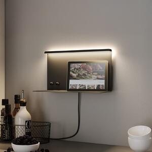 Paulmann LED-Wandlampe Jarina μαύρο 35 cm ράφι θύρα USB, ρυθμιζόμενος, Μαύρο, υπνοδωμάτιο, Μέταλλο, σύγχρονο