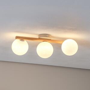 TK Lighting Φωτιστικό οροφής Estera, γυαλί οπαλ, ξύλο, τρεις φλόγες, ρυθμιζόμενος, Ξύλου, Σαλόνι / τραπεζαρία, Γυαλί, Σφαίρα