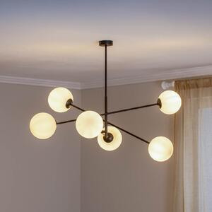 EMIBIG LIGHTING Φωτιστικό οροφής Linear, μαύρο/οπαλίνα, έξι φλόγες, ρυθμιζόμενος, Μαύρο, Σαλόνι / τραπεζαρία, Μέταλλο, σύγχρονο, Σφαίρα