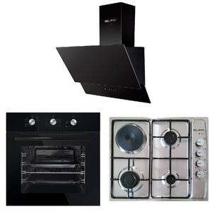 ΣΕΤ ΦΟΥΡΝΟΣ ΥΓΡΑΕΡΙΟΥ SF6090 ΜΑΥΡΟ + ΕΣΤΙΑ ΜΙΚΤΗ SF6100 INOX (3 ΥΓΡΑΕΡΙΟΥ + 1 ΗΛΕΚΤΡΙΚΟ) + ΑΠΟΡΡΟΦΗΤΗΡΑΣ ΚΑΜΙΝΑΔΑ SF6610 ΜΑΥΡΟΣ