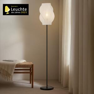 Lucande Φωτιστικό δαπέδου Tovina, ύφασμα, λευκό, ύψος 165 cm, Λευκό, Σαλόνι / τραπεζαρία, Ύφασμα / Κλωστοϋφαντουργία, Σκανδιναβικό