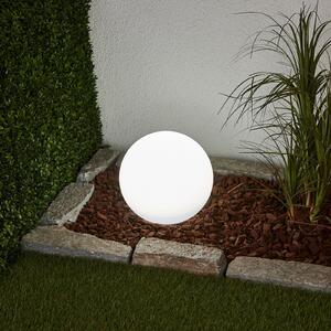 Lindby LED ηλιακός λαμπτήρας Lago, Ø 25 cm, σφαίρα, ακίδα εδάφους, λευκό, Λευκό, Πλαστικό, σύγχρονο, Υπαίθρια σφαίρα
