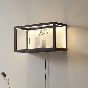 Lindby LED απλίκα Birta, βύσμα, ράφι, 51 cm, USB, ρυθμιζόμενος, Μαύρο, Σαλόνι / τραπεζαρία, Μέταλλο, σύγχρονο