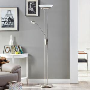Lindby LED φωτιστικό δαπέδου Yveta, νικελίου, μεταλλικό, με δυνατότητα ρύθμισης, ρυθμιζόμενος, Μεταλλικό, Σαλόνι / τραπεζαρία, Μέταλλο, σύγχρονο, Φως ανάγνωσης