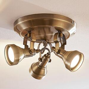 Lindby Φωτιστικό οροφής Perseas, Ø 22cm, 3-φωτιστικό, ορείχαλκος αντίκα, GU10, ρυθμιζόμενος, Μπρούτζινο / Αντικέ ορείχαλκου, Σαλόνι / τραπεζαρία, Μέταλλο, Αντίκα