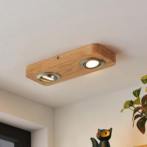 Lindby LED φωτιστικό οροφής Mikari, 30 cm, ξύλο, περιστρεφόμενο, Ξύλου, Σαλόνι / τραπεζαρία, Ξύλο, σύγχρονο