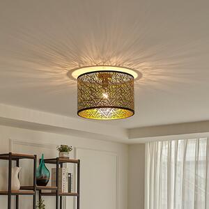 Lindby Φωτιστικό οροφής Yonah, χρυσό χρώμα, μέταλλο, Ø 40 cm, E27, ρυθμιζόμενος, Χρυσό / Ορείχαλκου, Σαλόνι / τραπεζαρία, Ύφασμα / Κλωστοϋφαντουργία, Εξοχική κατοικία / Ρουστίκ