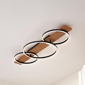 Lindby LED φωτιστικό οροφής Galad, μαύρο, ξύλο, 3-φωτιστικό, 98 cm, ρυθμιζόμενος, Ξύλου, Σαλόνι / τραπεζαρία, Ξύλο, σύγχρονο, Οροφή στρογγυλή άμεση