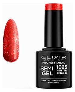 Ημιμόνιμο Βερνίκι Semi Gel 1025 Glitter Ferari 8ml Elixir