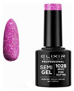 Ημιμόνιμο Βερνίκι Semi Gel 1028 Spicy Pink Gliter 8ml Elixir