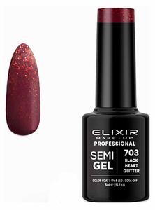 Ημιμόνιμο Βερνίκι Semi Gel 703 Black Heart Glitter 5ml Elixir