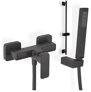 Eurorama Quadra Black Matt Μπαταρία Ντουζιέρας με Tηλ, Eπίτοιχο Στήριγμα Τηλ+PVC Σπιράλ+1,5μ+Βέργα ντους FLUTE 70εκ