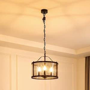 Lucande κρεμαστό φωτιστικό Eryk, Ø 40 cm, μαύρο, γυαλί, 3-φωτο, ρυθμιζόμενος, Μαύρο, Σαλόνι / τραπεζαρία, Μέταλλο, Βιομηχανικός σχεδιασμός