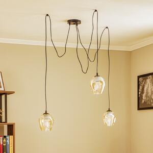 EMIBIG LIGHTING Κρεμαστή λάμπα Starla, γυαλί κεχριμπαρένιο, 3 φλόγες, αποκεντρωμένη, ρυθμιζόμενος, Μαύρο, Σαλόνι / τραπεζαρία, Μέταλλο, σύγχρονο