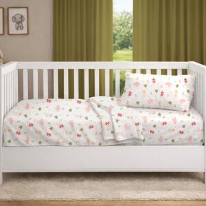 Σεντόνι Κούνιας Με Λάστιχο (70x140+15) Dimcol Happy Safari 712 White - Pink
