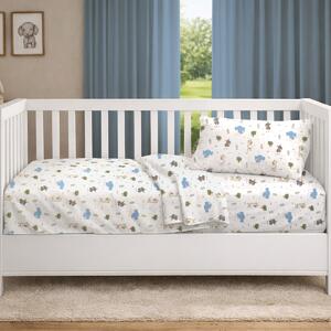 Σεντόνι Κούνιας Με Λάστιχο (70x140+15) Dimcol Happy Safari 711 White - Sky Blue