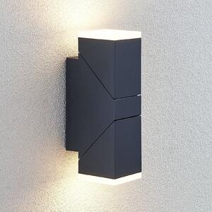 Lindby Επιτοίχιο φωτιστικό LED Sally, 22cm, ανθρακί, IP54, Μαύρο, Αλουμίνιο, σύγχρονο, Πρίζα τοίχου πάνω/κάτω