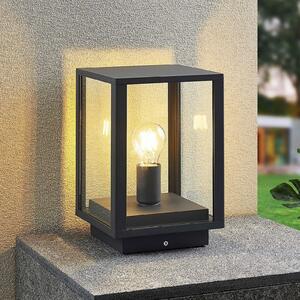 Lindby Φωτιστικό βάθρο Giavanna, 29 cm, ανθρακί, IP44, E27, ρυθμιζόμενος, Μαύρο, Γυαλί, σύγχρονο