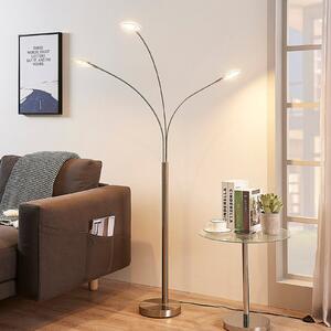 Lindby LED φωτιστικό δαπέδου Anea, 168 cm, 3-φωτο, νικελί χρώμα, Μεταλλικό, Σαλόνι / τραπεζαρία, Μέταλλο, σύγχρονο
