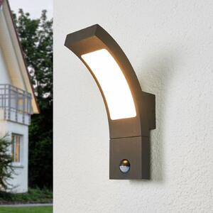 Lucande Φωτιστικό τοίχου LED εξωτερικού χώρου Juvia, αισθητήρας, 27 cm, γκρι,, Μαύρο, Μέταλλο, σύγχρονο