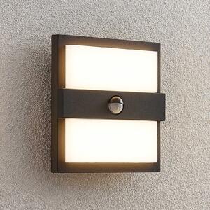 Lucande LED φωτιστικό τοίχου εξωτερικού χώρου Gylfi, 20 cm, μαύρο, αισθητήρας