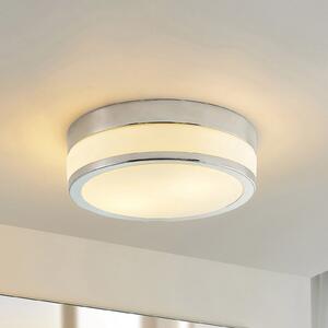 Lindby Φωτιστικό οροφής Flavi, Ø 28 cm, χρώμιο, γυαλί, IP44, E27, ρυθμιζόμενος, Μεταλλικό, Μπάνιο, Γυαλί, σύγχρονο