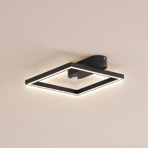 Lindby LED φωτιστικό οροφής Yulla, 34 cm, μαύρο, αισθητήρας, Μαύρο, Διάδρομος, Αλουμίνιο, σύγχρονο