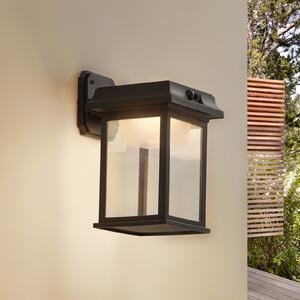 Lindby ηλιακό φωτιστικό τοίχου LED Latarka, ύψος 27,5 cm, αισθητήρας, Μαύρο, Πλαστικό, σύγχρονο