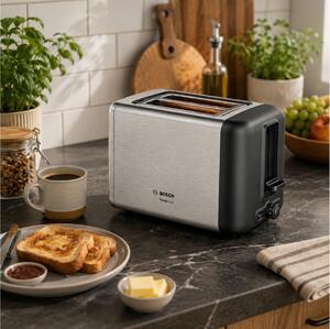 Compact Φρυγανιέρα Bosch DesignLine TAT3P420 με ισχύ 970W και χωρητικότητα 2 φέτες ψωμιού - Brushed steel