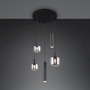 Trio Lighting Κρεμαστό φωτιστικό Mataro, χρώμιο/μαύρο, Ø 55 cm 5-φωτο γυαλί/μέταλλο, ρυθμιζόμενος, Μαύρο, Σαλόνι / τραπεζαρία, Γυαλί, σύγχρονο