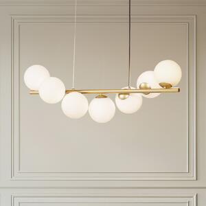 Lucande κρεμαστό φωτιστικό Isandro, 95 cm, χρυσό, λευκό, 7-light, G9, ρυθμιζόμενος, Χρυσό / Ορείχαλκου, Σαλόνι / τραπεζαρία, Γυαλί, σχεδιασμός